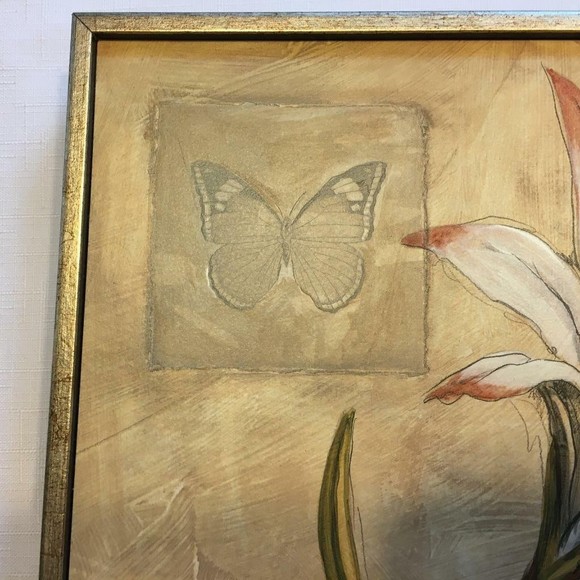 Gold Foil Wood Framed Floral Still Life Print 12" x 12" Lily Tulip Set of 2 - Picture 4 of 12